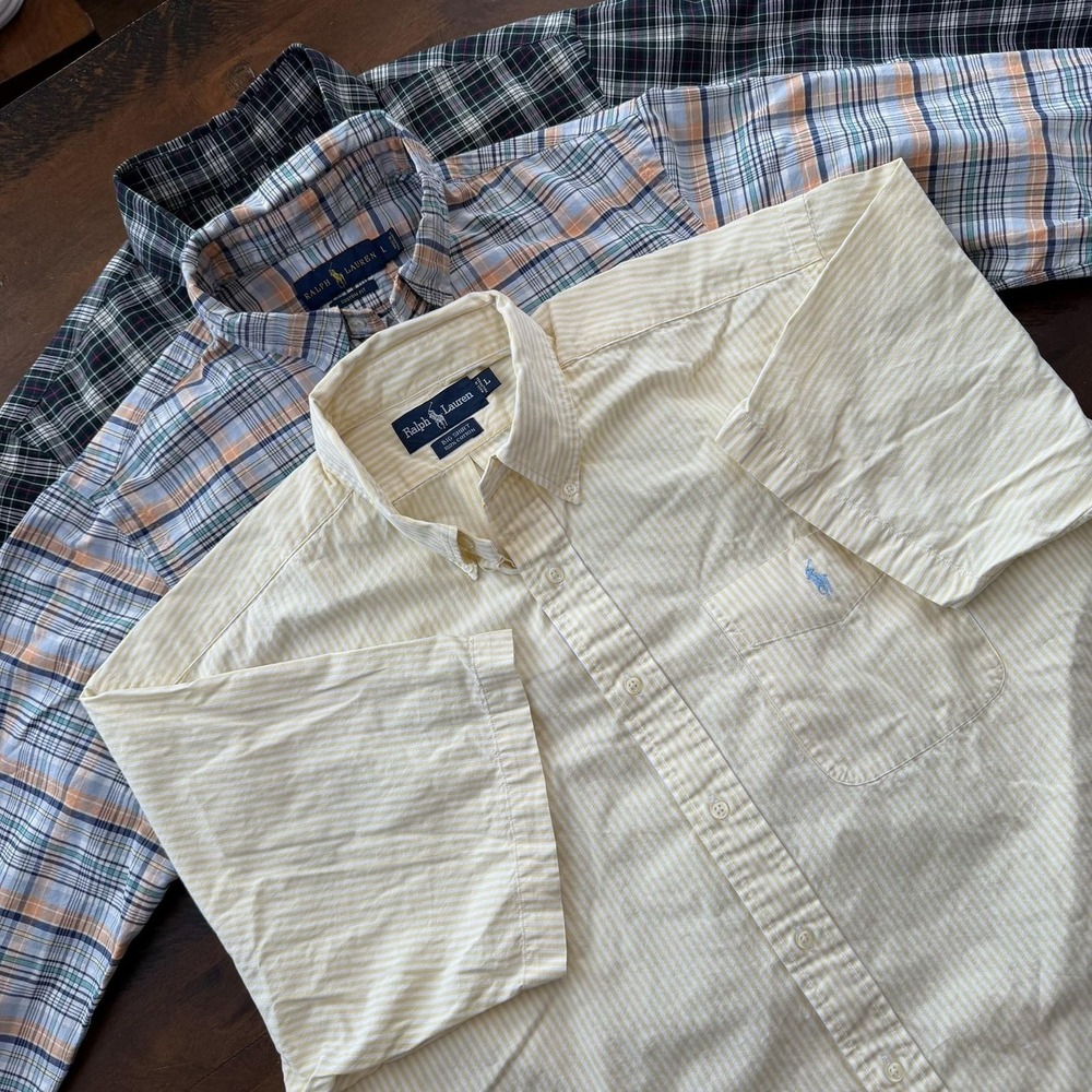 Lot Of 3 Ralph Lauren Shirt Mens Large‎ Plaid Stripe Button Down Cotton Casual